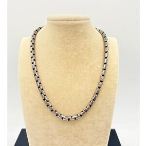 Lauren Ralph Lauren Silver‑Tone Rectangular Link Chain Necklace RL Logo -Unisex